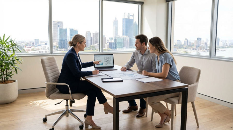 Professional buyers agent reviewing property documents