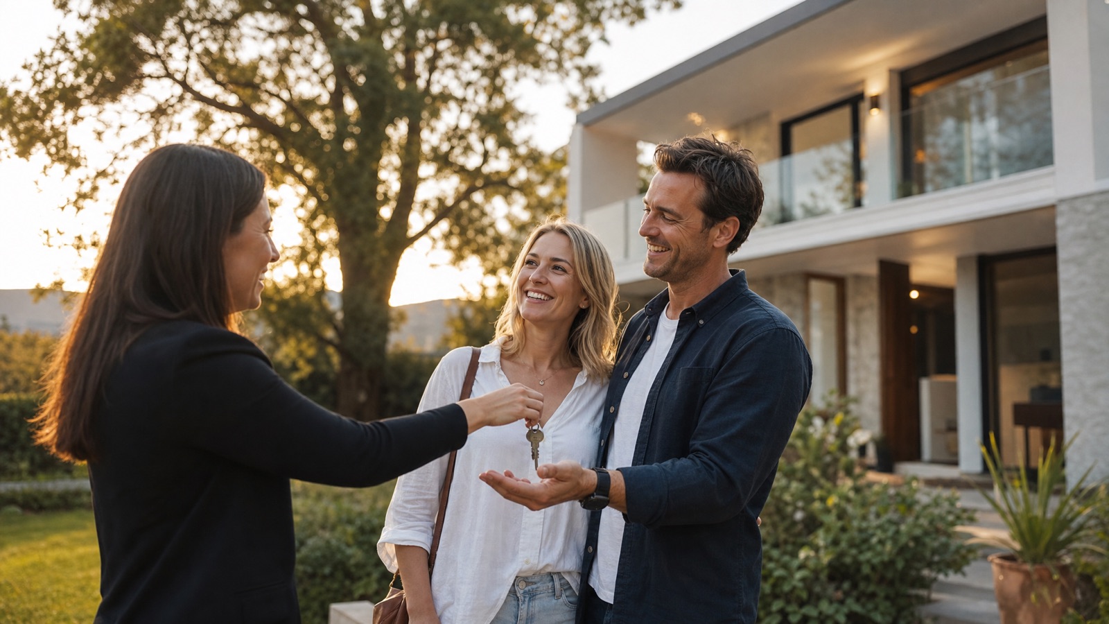 Happy family receiving keys to their new Perth home